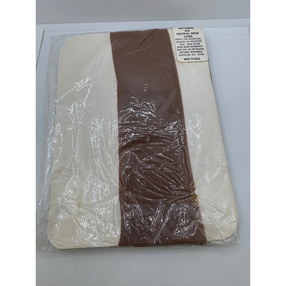 National 615 Vintage Pantyhose Neutral Beige Long Made in USA NIP